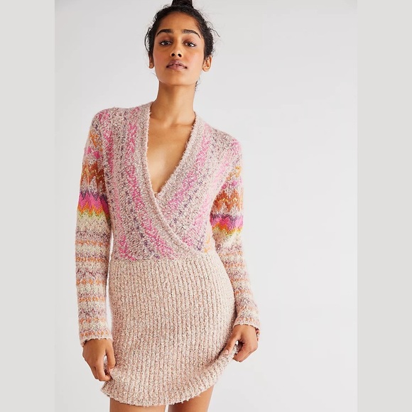 Free People Dresses & Skirts - NWT Free People Forever Fair Isle Sweater Dress in Strawberry Combo